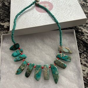 Handcrafted Simulated turquoise and coral necklace